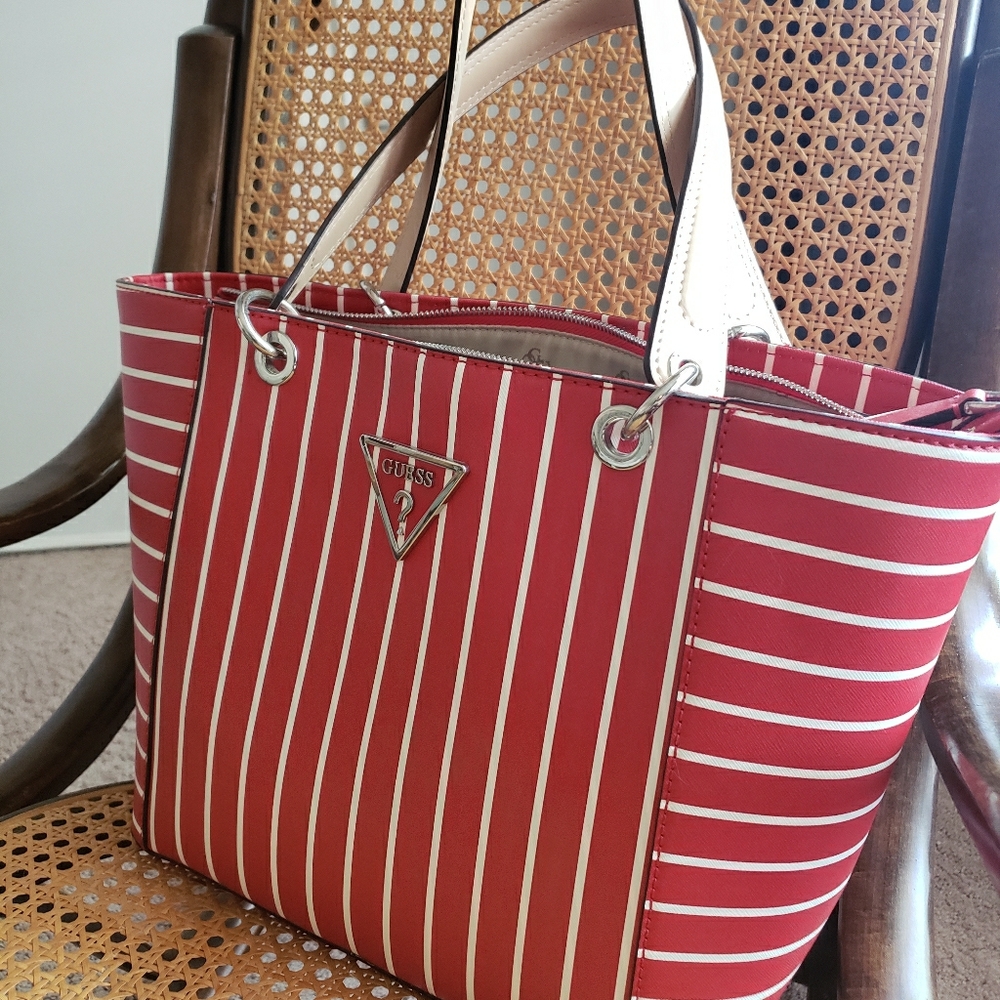 Guess Red Striped Tote